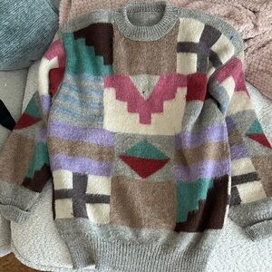 Colorful Geometric Pattern Sweater Vintage